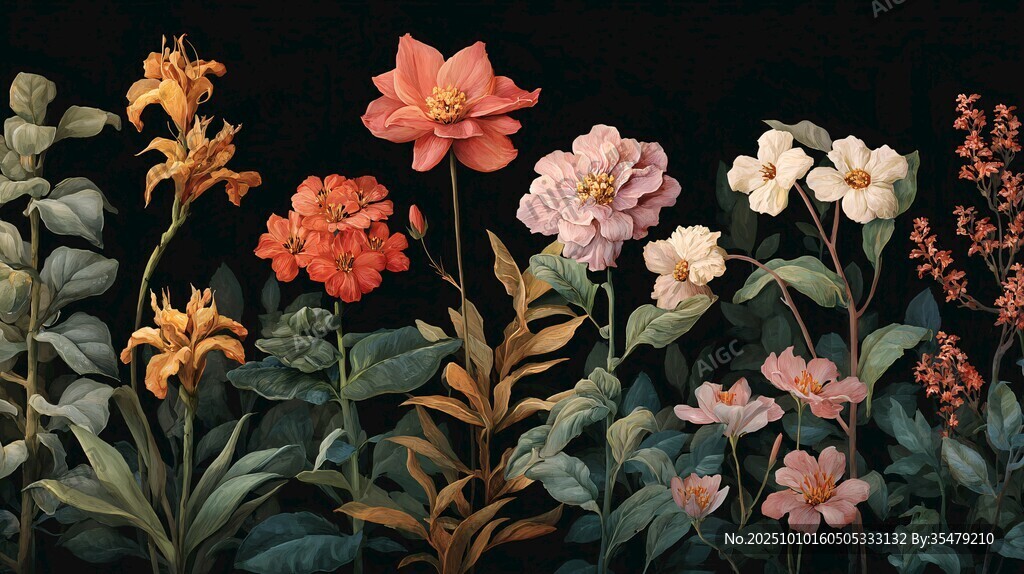 多彩花卉植物精美插画