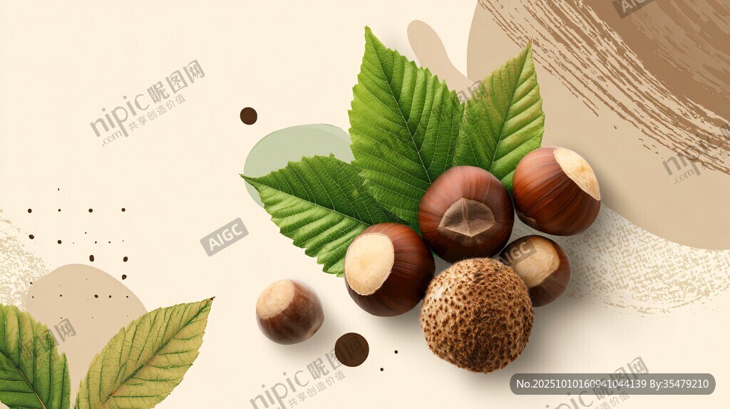 榛果与绿叶的清新组合