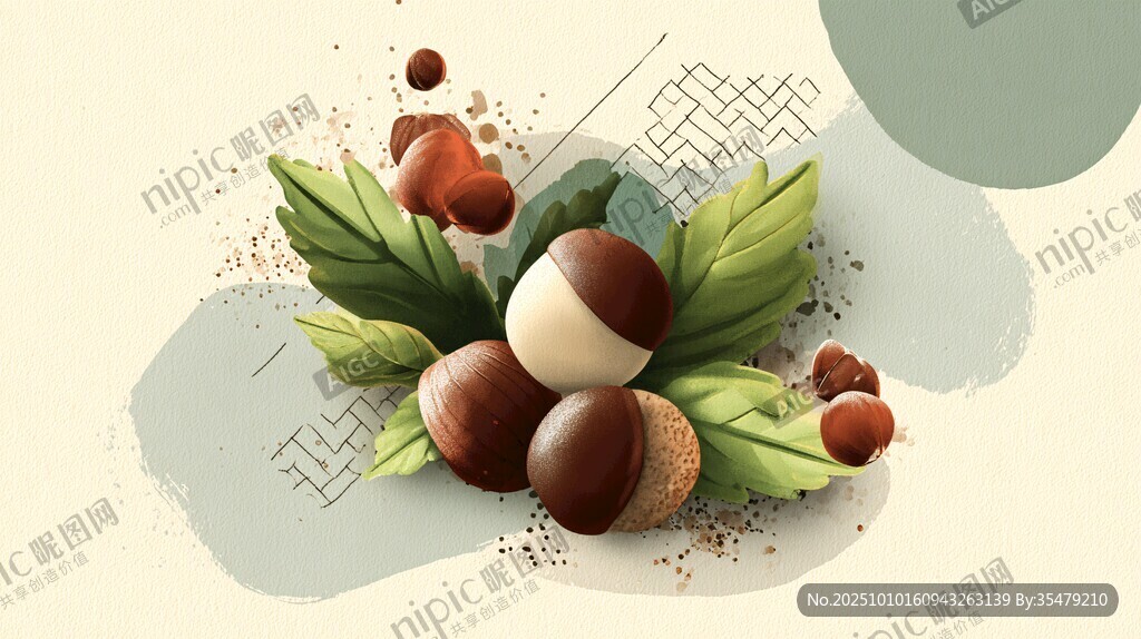 板栗插画 自然清新果实图景