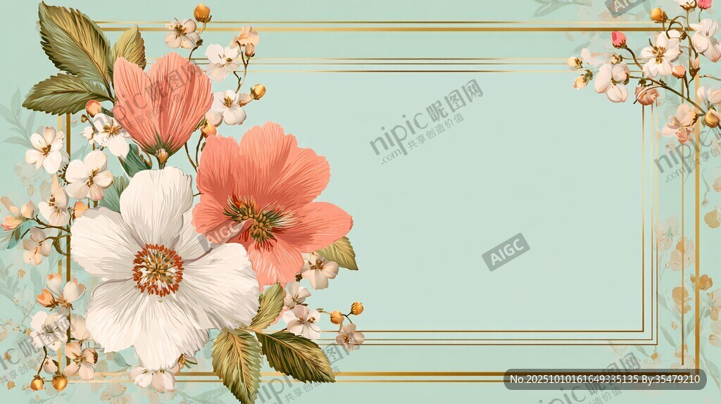 淡蓝背景花卉装饰边框