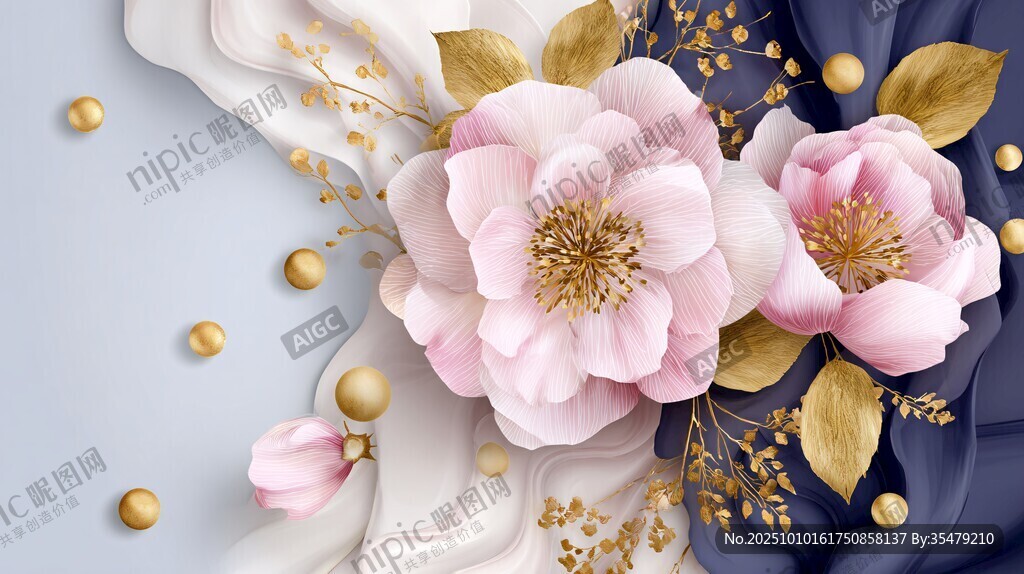 粉色花卉与金饰优雅组合