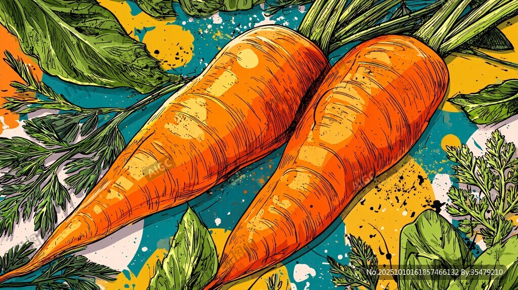 手绘双胡萝卜的多彩插画