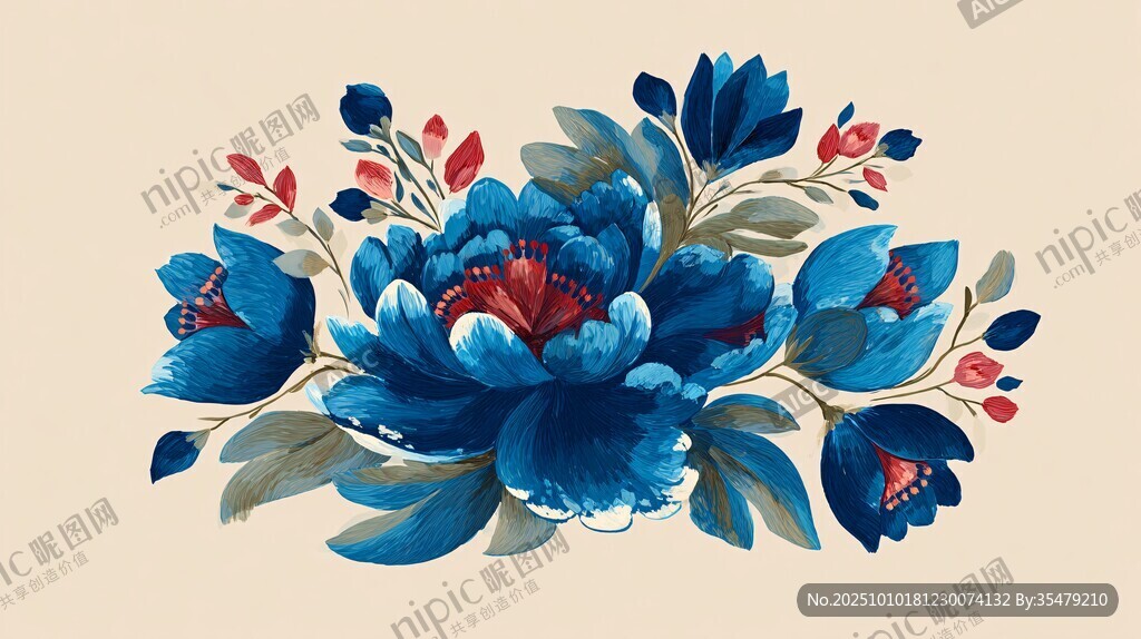 蓝色花卉插画 绚丽多姿