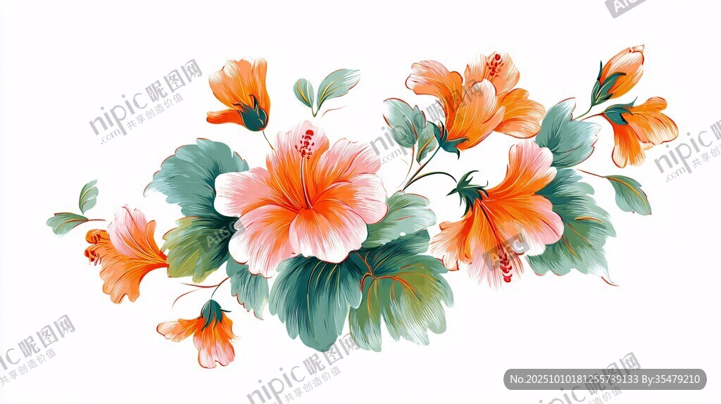 橙色木槿花插画