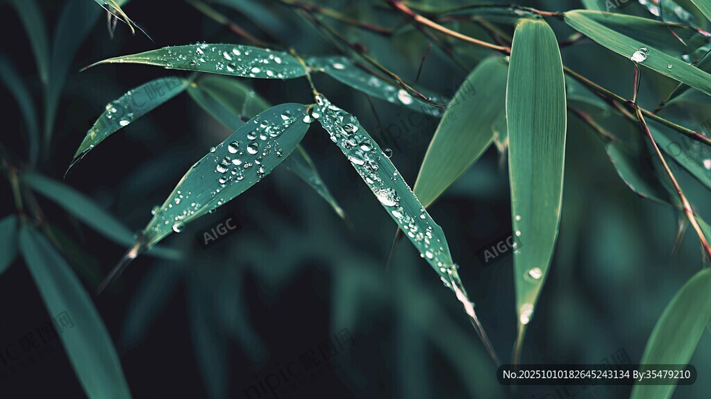 雨润竹叶 清新自然之景