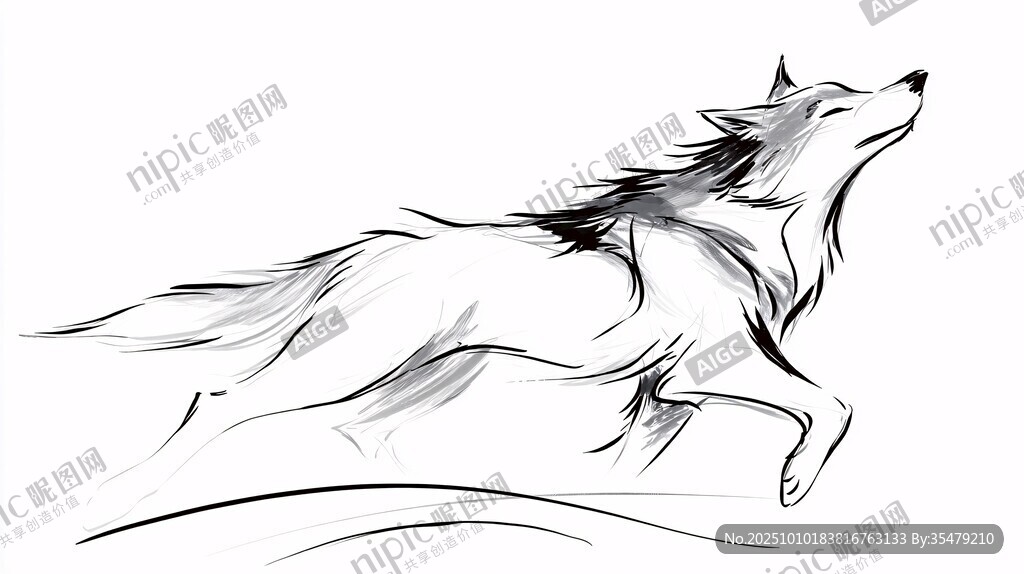 奔跑的狼线条艺术插画