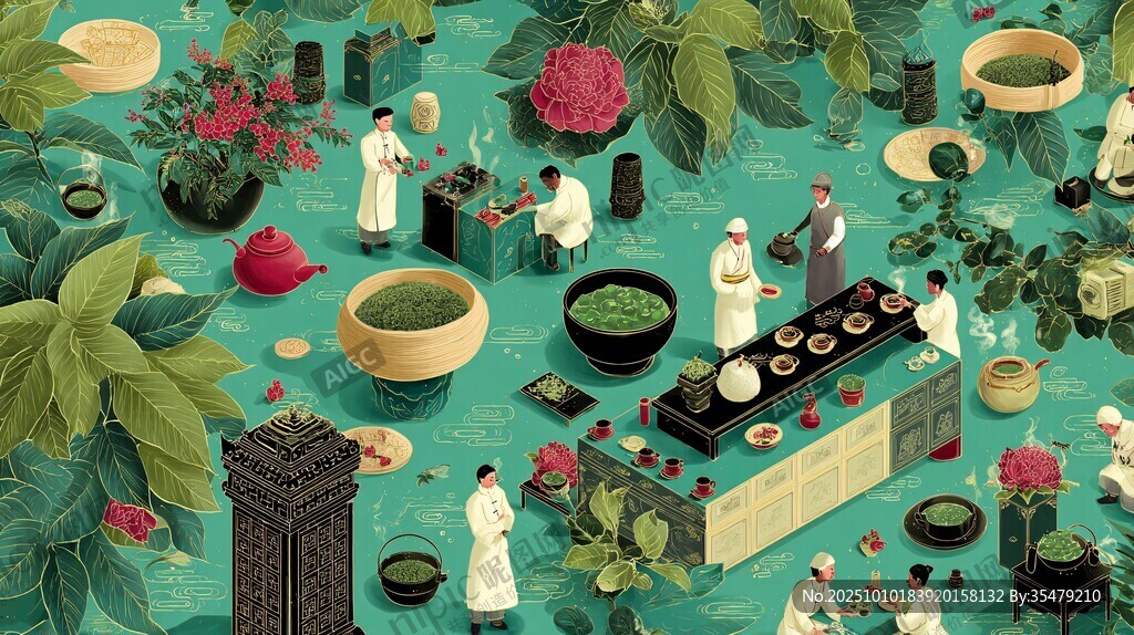 古风茶艺场景插画
