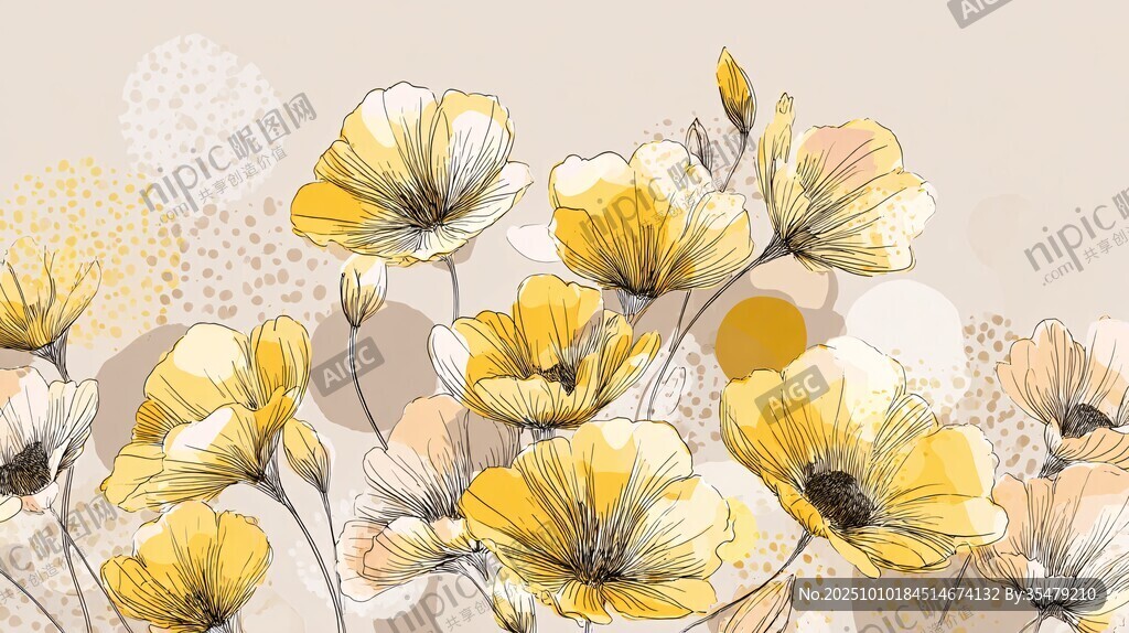 手绘黄色花卉插画背景图