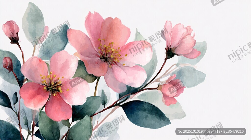 粉色水彩风娇艳花卉插画