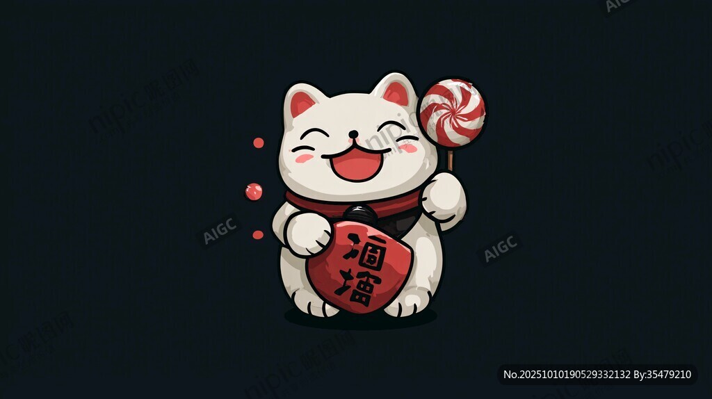 招财猫手持棒棒糖超可爱