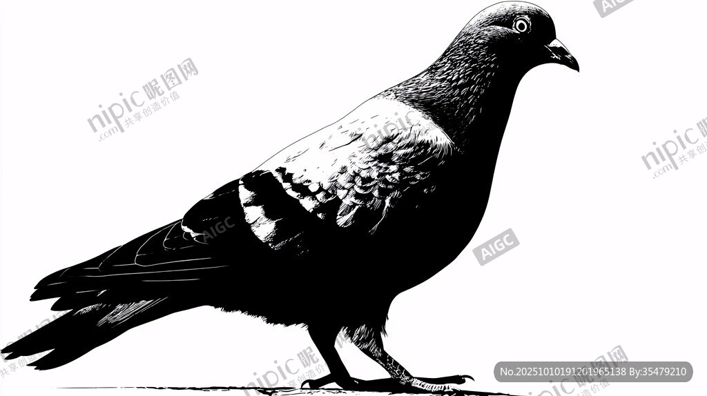 黑白轮廓的站立鸽子