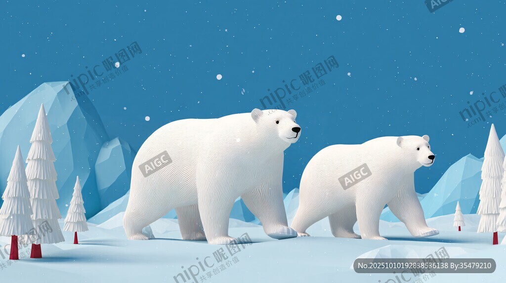 北极熊漫步冰雪世界