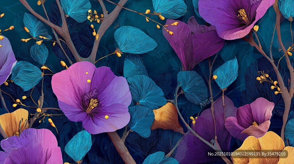梦幻花卉枝叶插画图案
