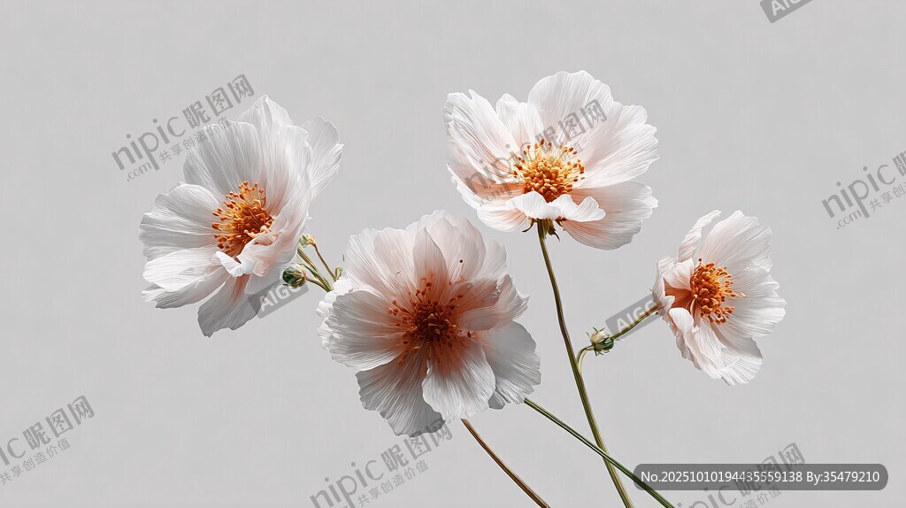 四朵柔美白色花卉特写