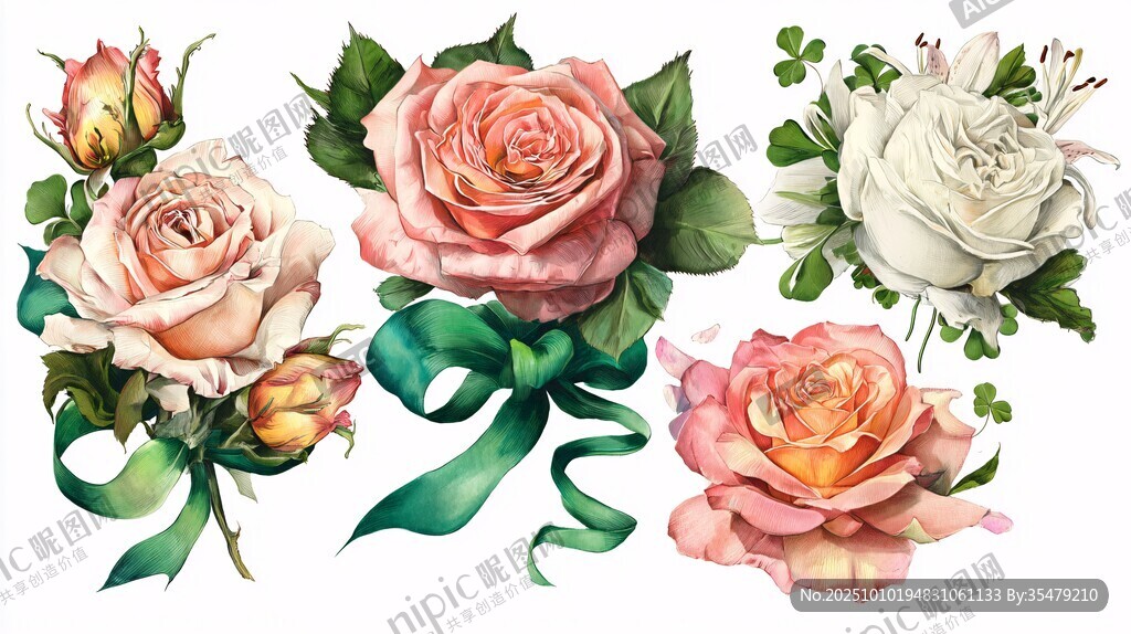 优雅玫瑰花卉装饰插画