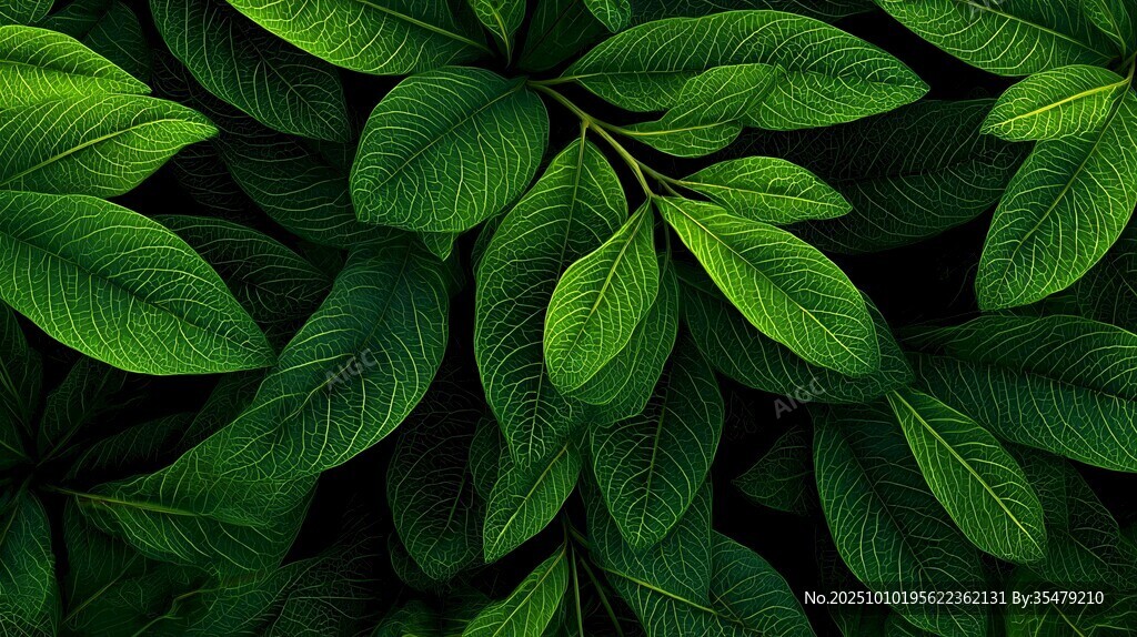 翠绿叶片的自然生机画面