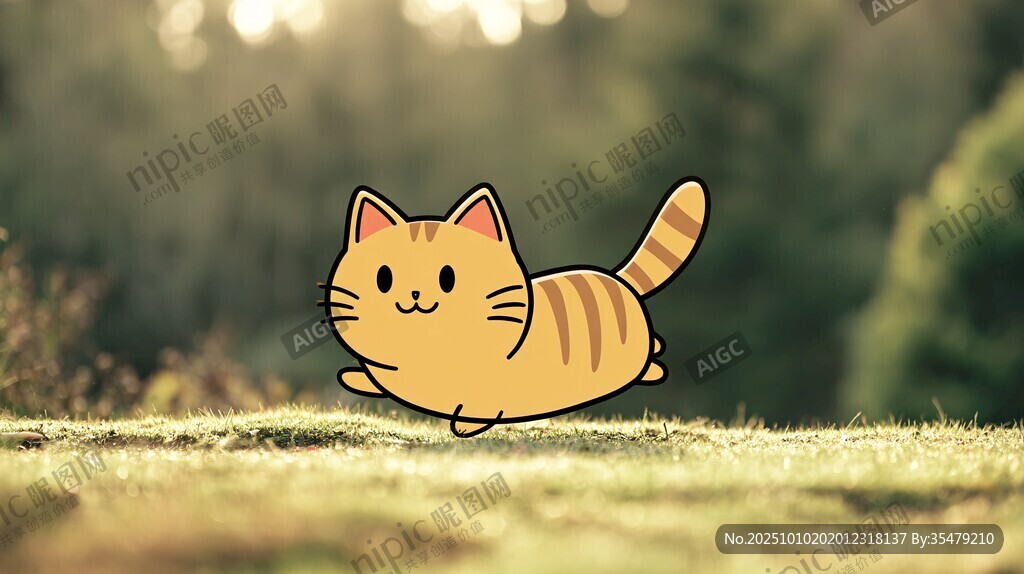 阳光下奔跑的可爱卡通猫