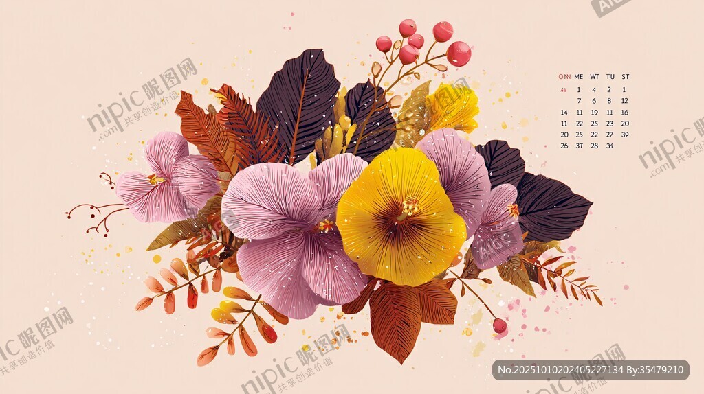 秋日花卉插画艺术作品