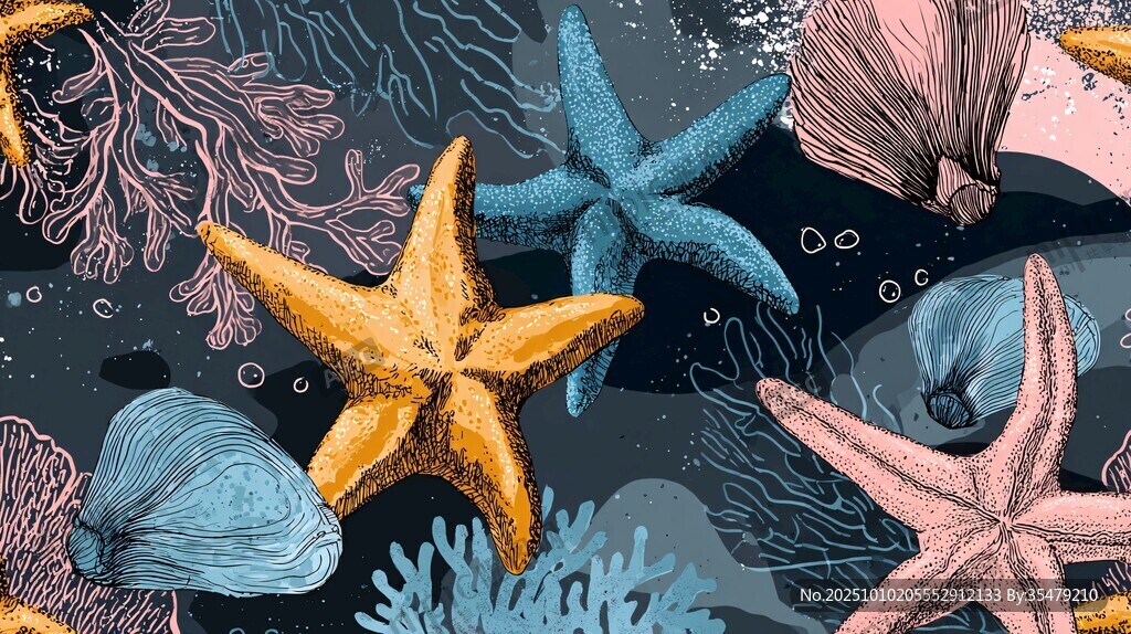 海底海星贝壳珊瑚插画