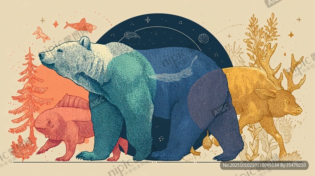 动物与自然的梦幻融合画面