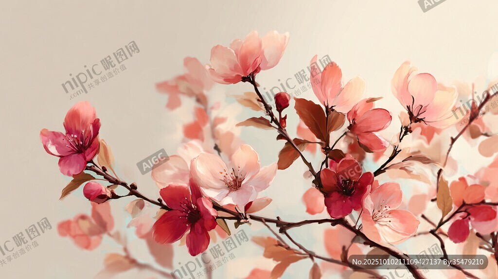 粉嫩桃花枝绽放美好春景