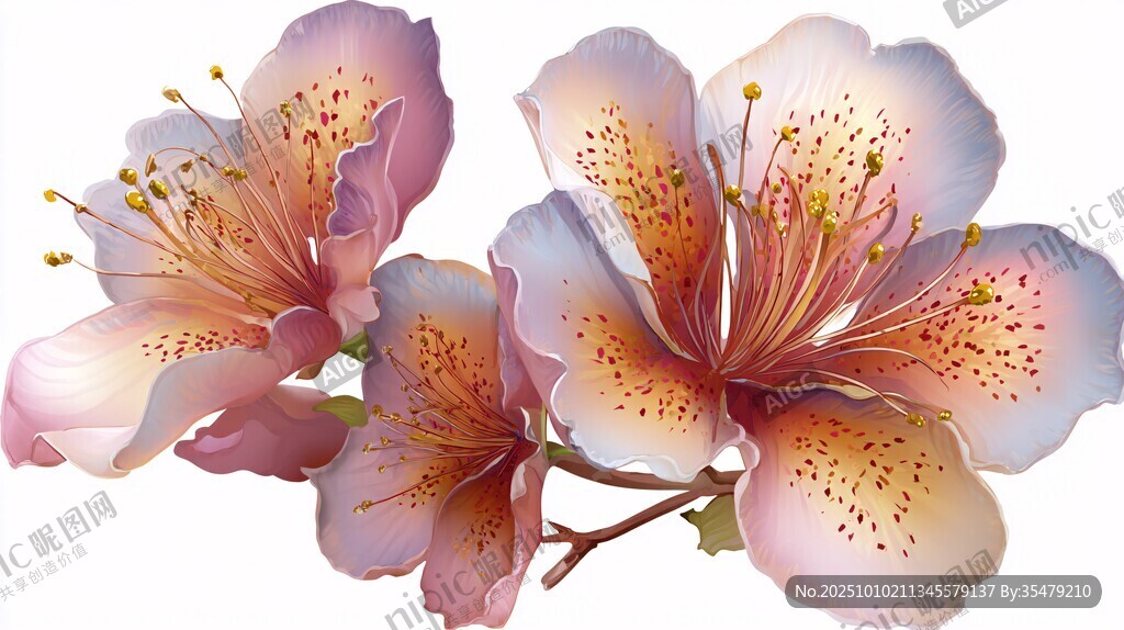 梦幻粉色花卉插画