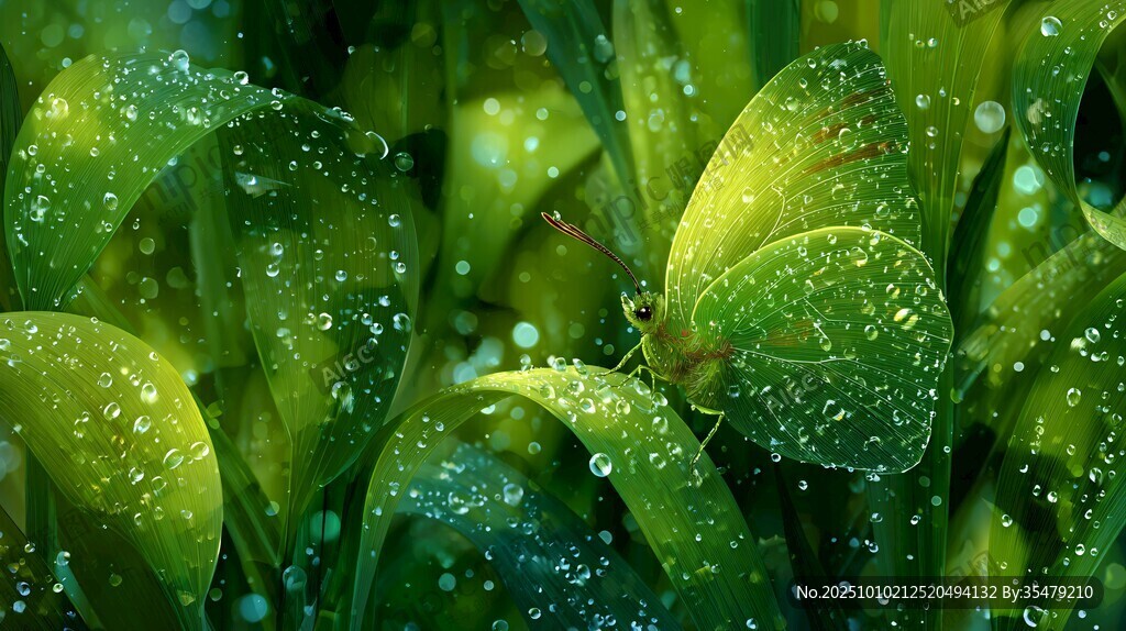 雨后绿叶上的晶莹水珠
