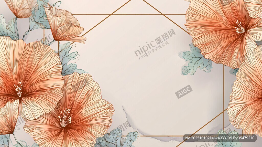 淡粉花卉几何边框背景图