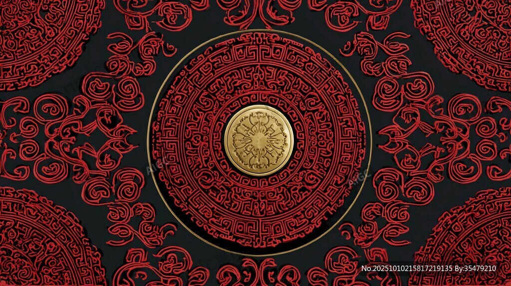 中式古典花纹与中心金饰图案