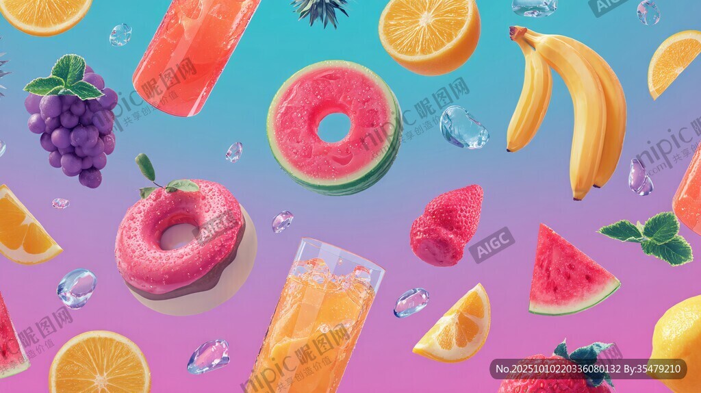 缤纷水果与清凉饮品插画