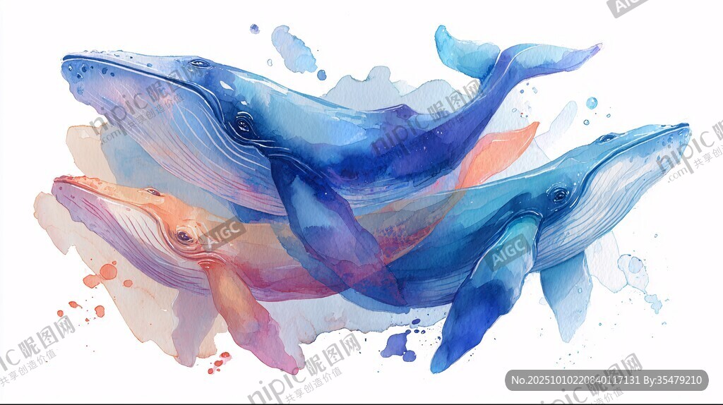 水彩梦幻鲸鱼灵动画面