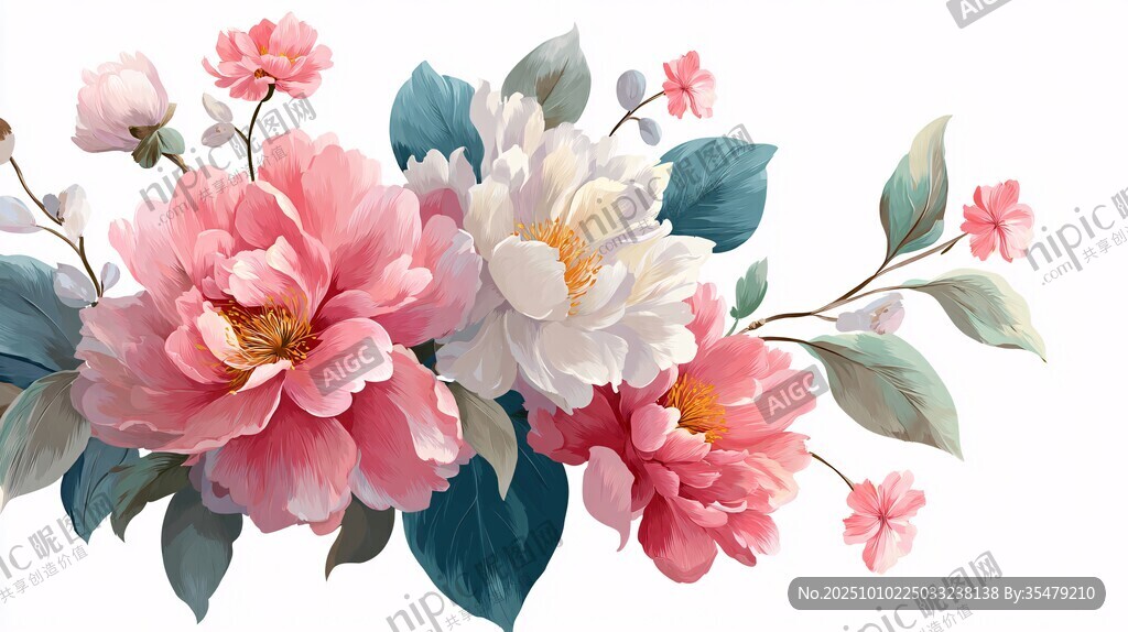 粉色白色花卉优雅插画