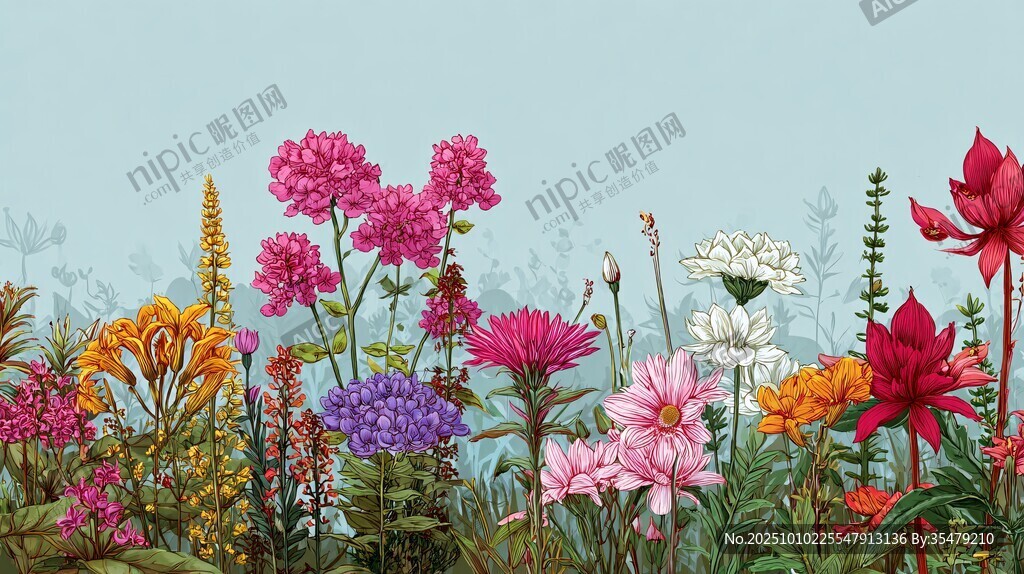 多彩花卉组成的美丽景致