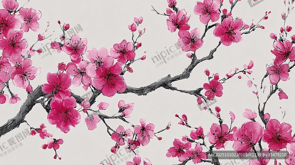 粉红桃花枝 中式唯美图景
