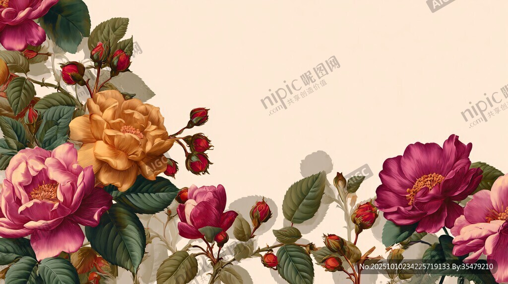 复古风多彩花卉装饰图