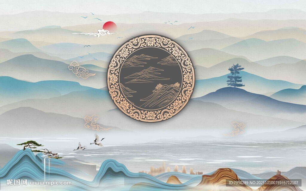 中式山水间的古币意境