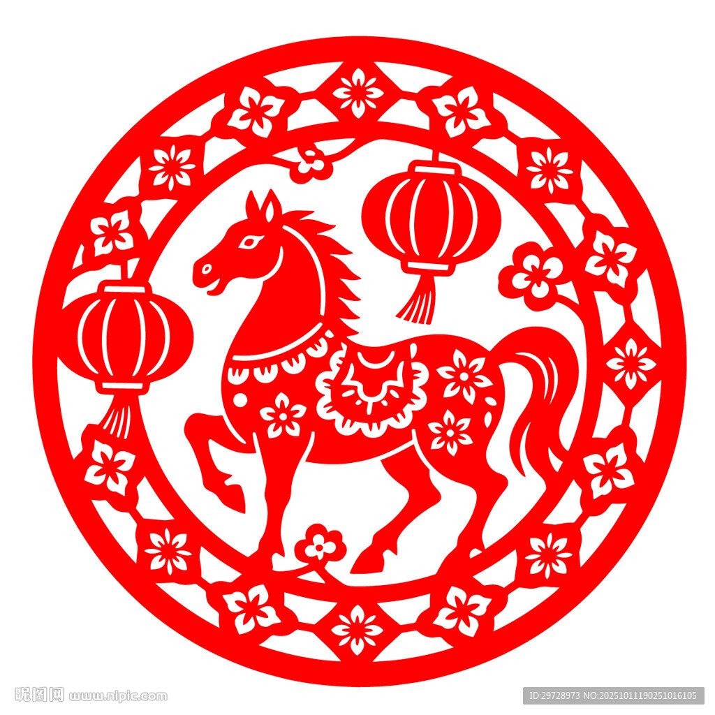 圆形马年剪纸