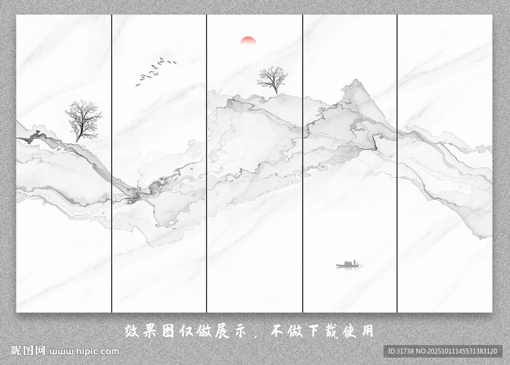 新中式壁画山水画电视背景墙
