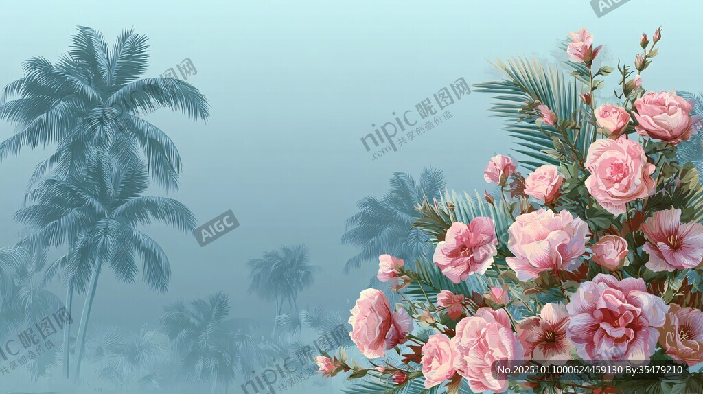 热带风情中的柔美粉色花卉