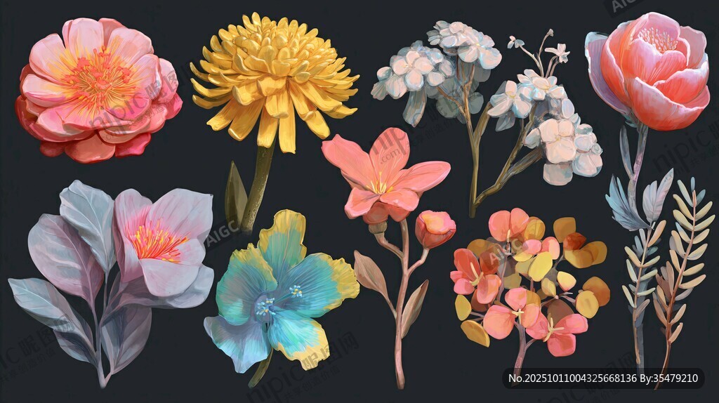 多彩花卉插画素材集合
