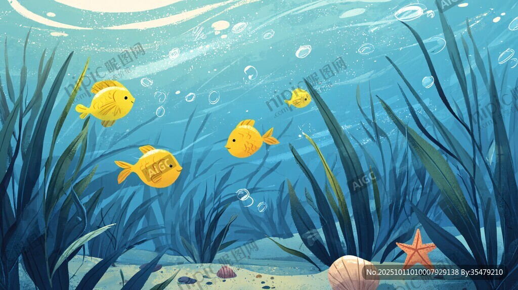 海底小鱼与海草梦幻场景