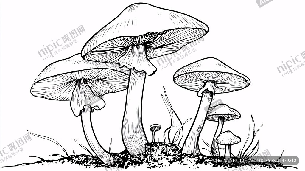 手绘蘑菇群插画
