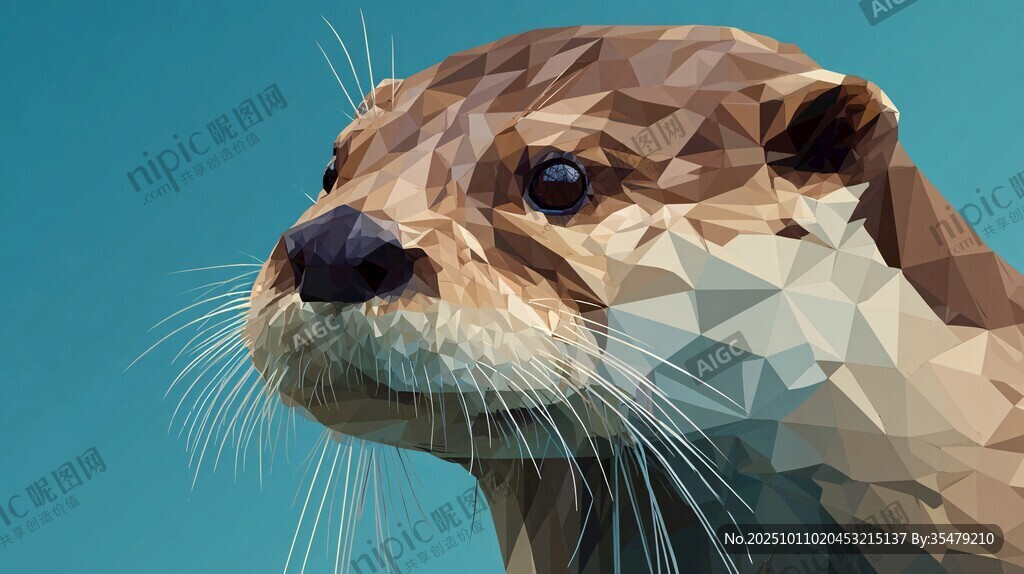 低多边形水獭头像插画