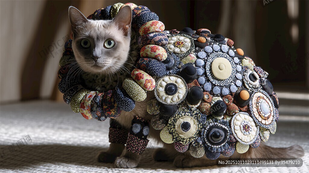 穿着纽扣服饰的可爱猫咪
