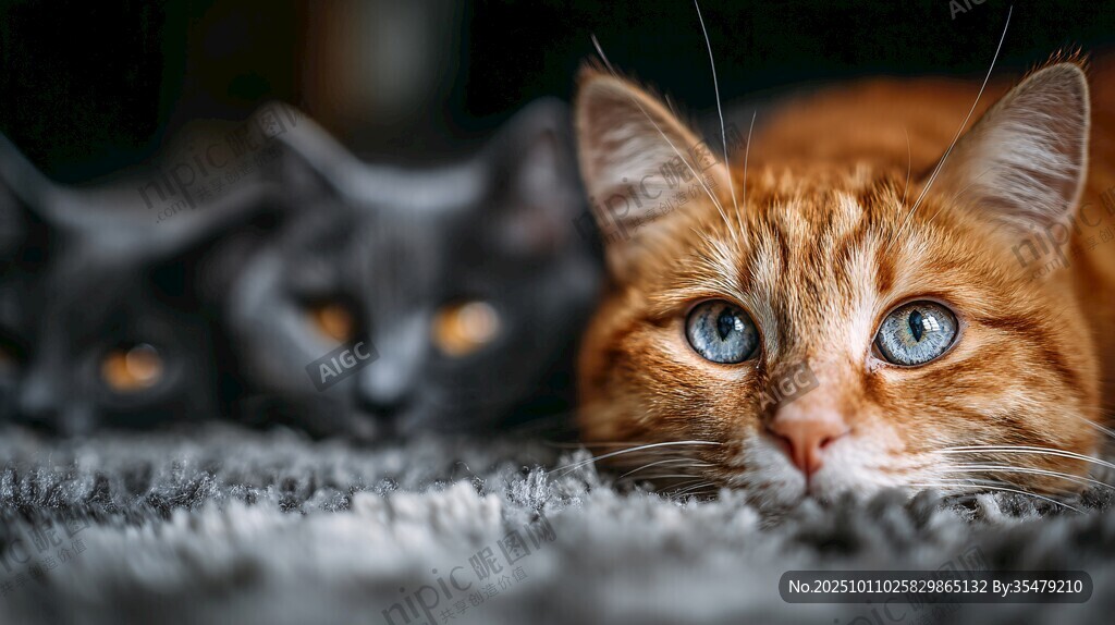 两只萌猫趴地毯