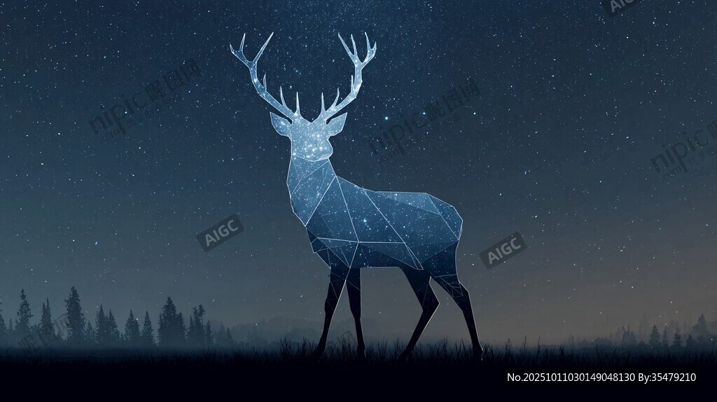 梦幻星空下的几何轮廓麋鹿