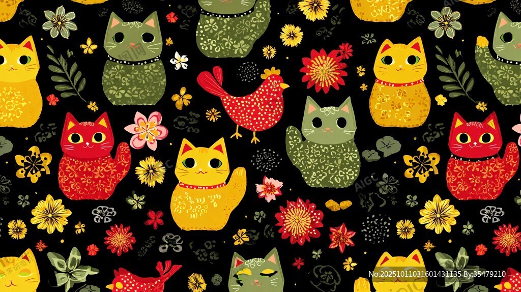可爱猫咪花卉图案背景图