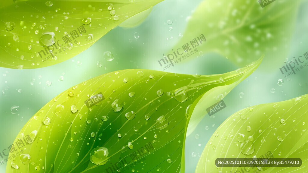 绿叶上的晶莹水珠
