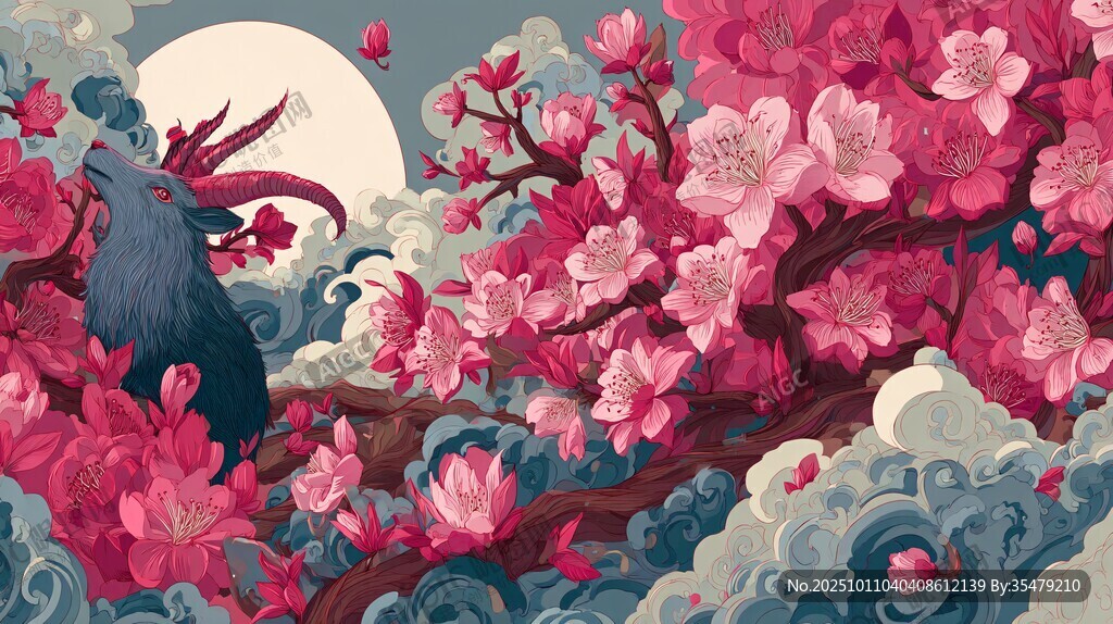 月夜下的梅花与神秘动物