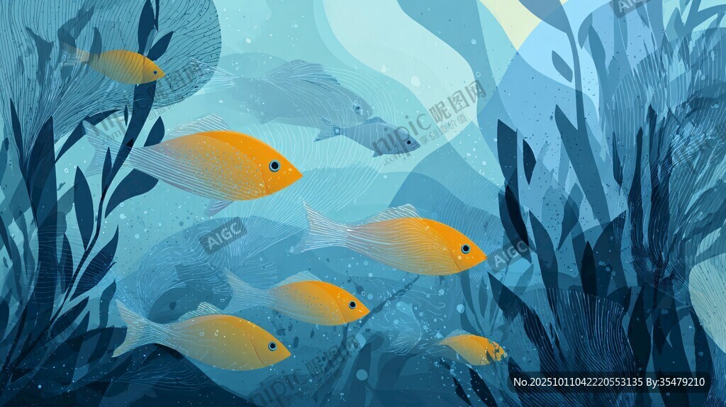 梦幻海底的群鱼悠游
